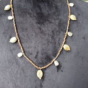 George Necklace Women Brown Seed Beaded Charm Jewelry with Lobster Clasp